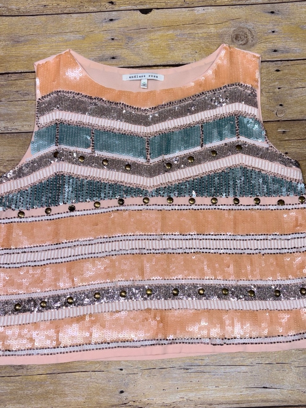Endless Rose Peach & Teal Sequin Stripe Tank Top